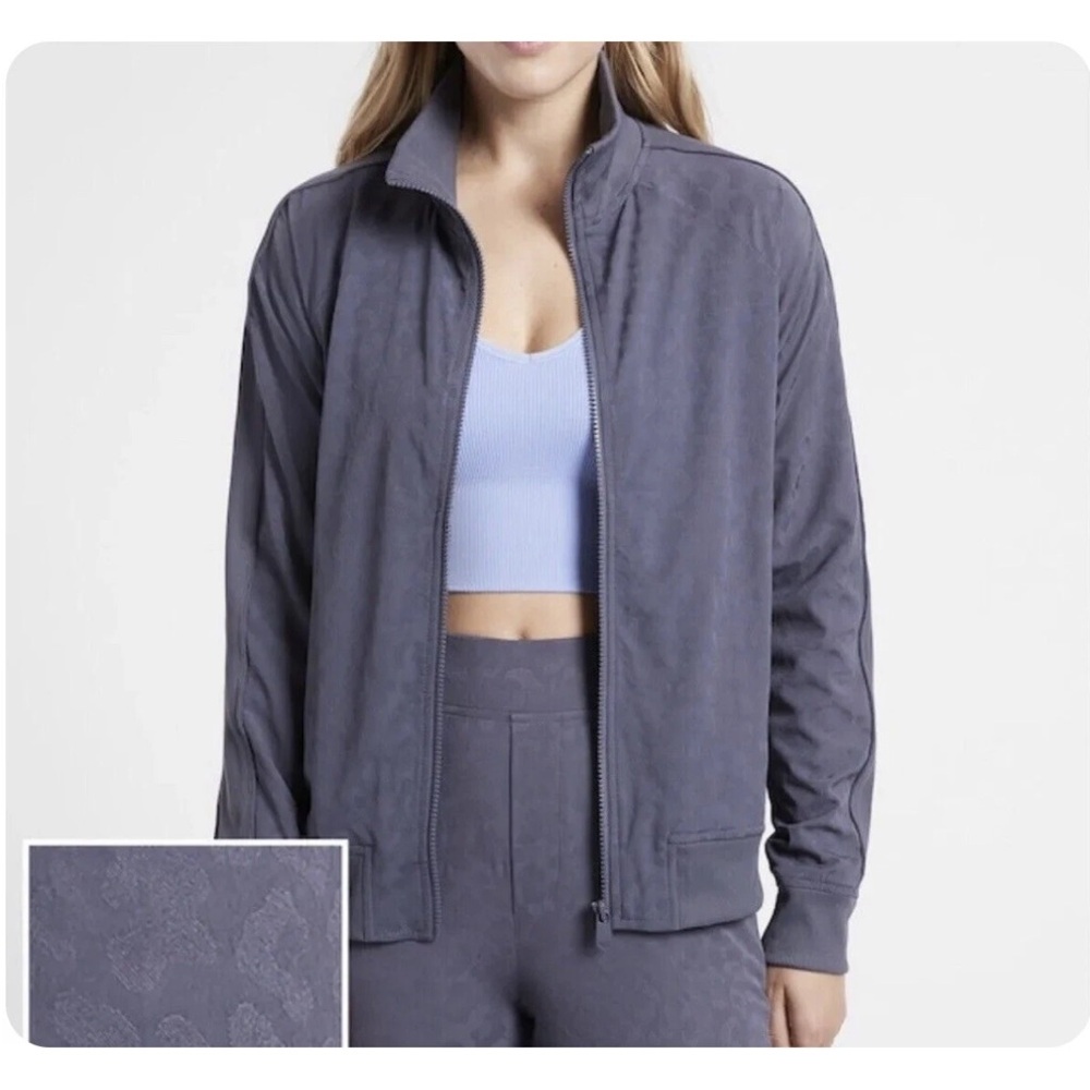 Athleta Brooklyn Leopard Medieval Print Violet Full Zip Jacket Activewear Small